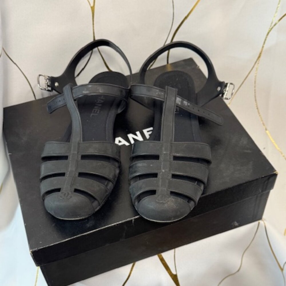 Chanel Rubber / Jelly Sandals with Neoprene Booties – Black, Size 41